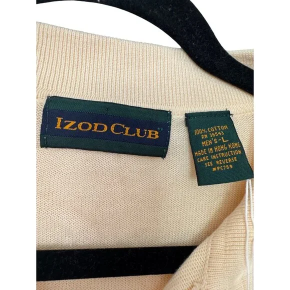 Vintage Izod Club Mens Beige Cotton Long-Sleeve Pullover Sweater With Argyle Det - Picture 3 of 4